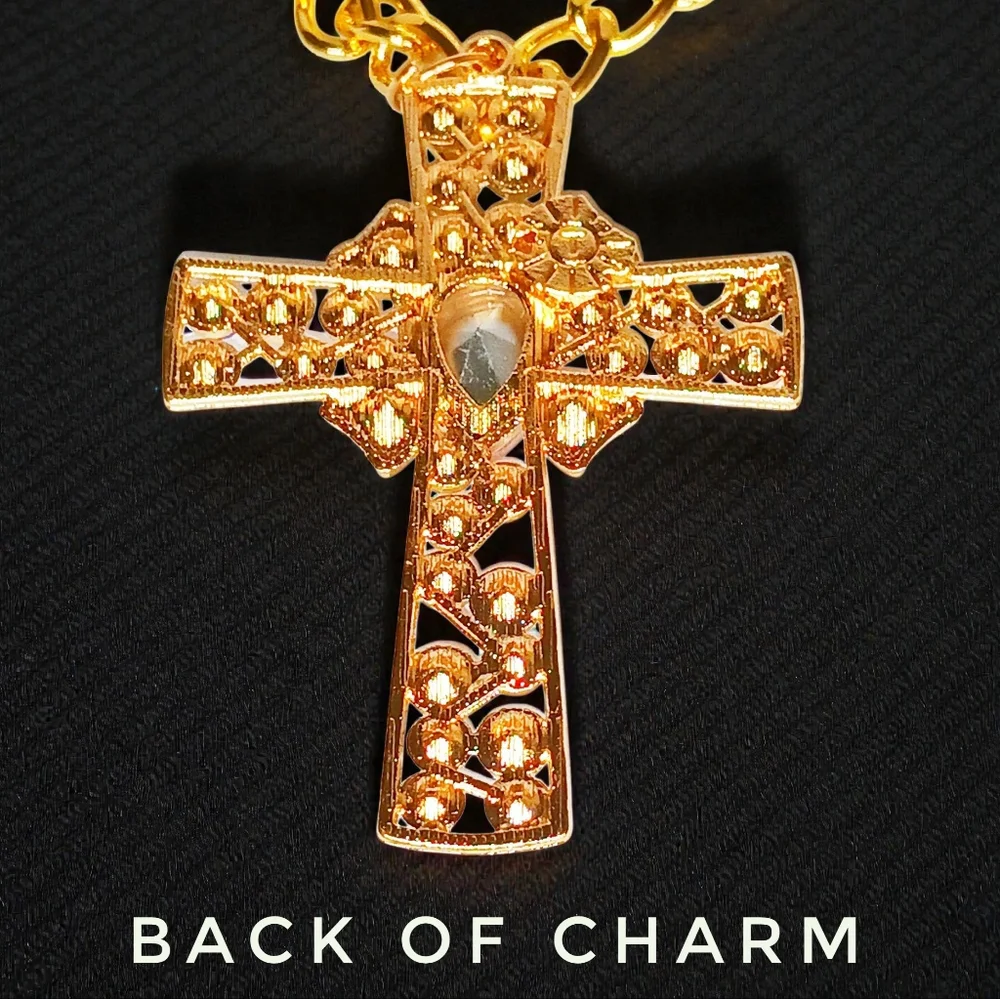 Chunky Jewel Tone Echanted Choker Necklace Cross Charm Modern Retro Glam Bling